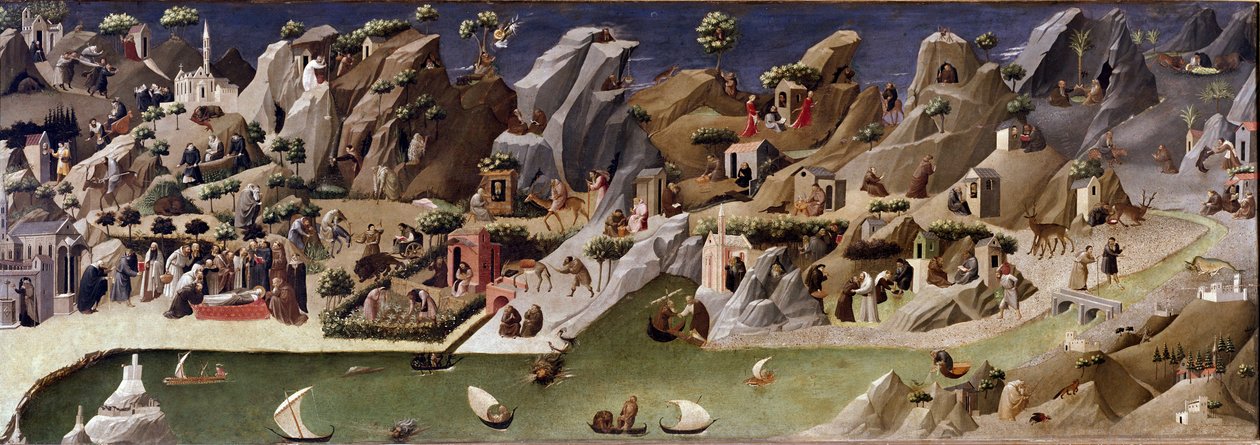 La thebaide des hermits Beskrivelse af eneboers liv i ørkenen - Detrempe på træ tilskrevet Gherardo Starnina (14.-15. århundrede). 1400 ca. Dim 2x0,8 m Firenze, galleria degli uffizi (Uffizi) af Gherardo Starnina