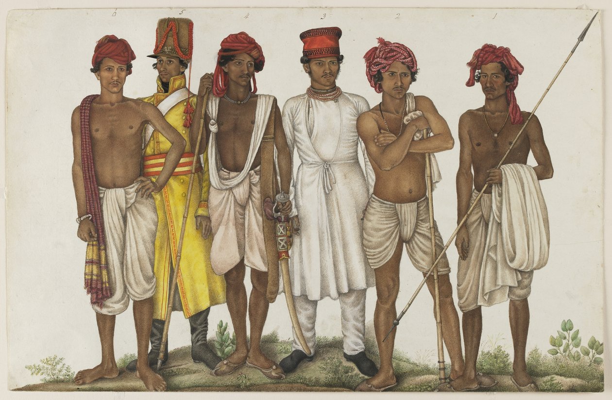 Six Recruits, folio fra Fraser Album af Ghulam Ali (family of) (attr. to) Khan