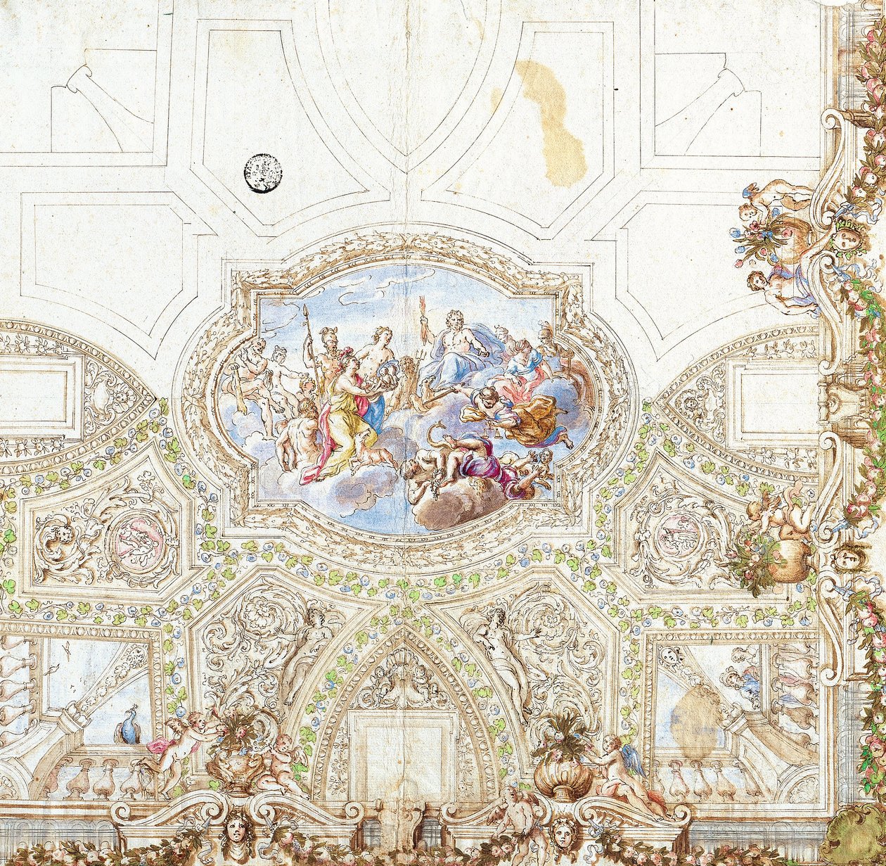 Sammensætningsundersøgelse til loftsdekoration af Giacinto Calandrucci