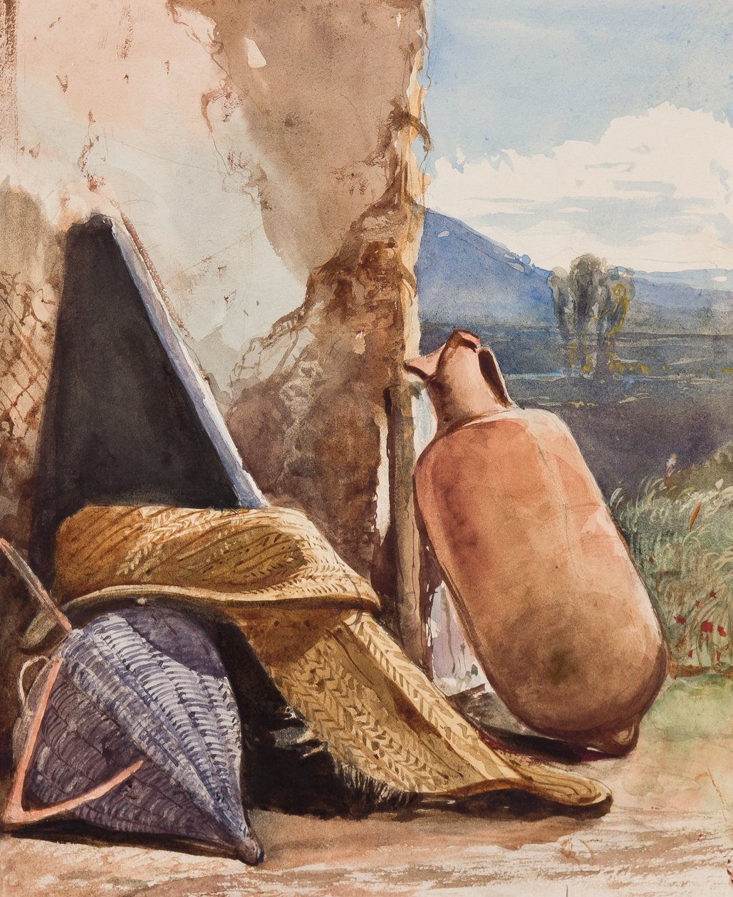 Kurve og amfora, med tilføjelser af prins Alfonso Maria di Borbone (1841-1934) (blyant, wc og gouache på papir) af Giacinto Gigante