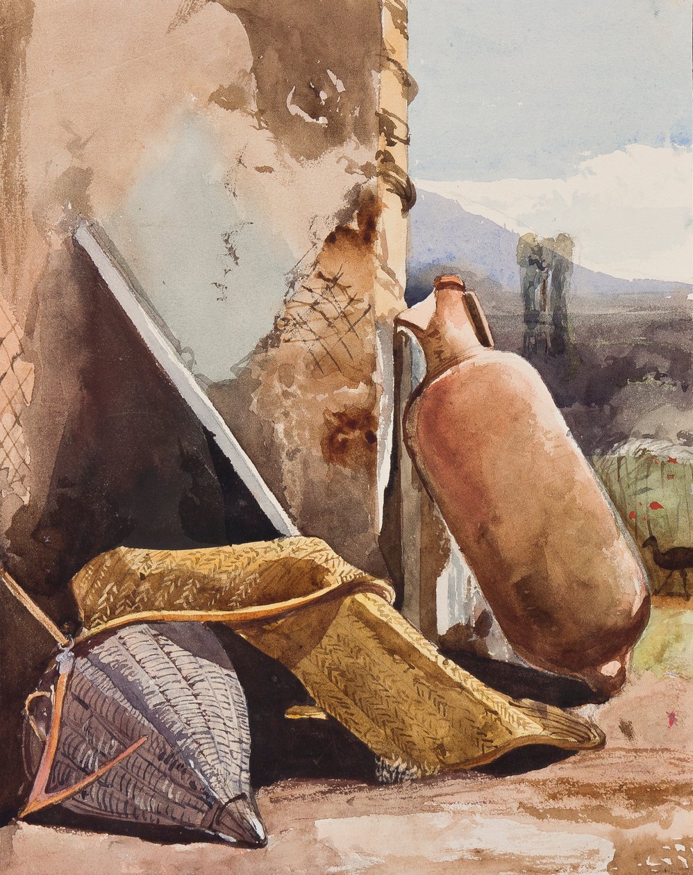 Kurve og amfora med fugl, med tilføjelser af en Borbone-pupil (blyant, wc og gouache på papir) af Giacinto Gigante