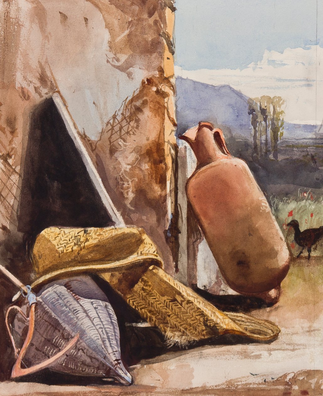 Kurve og amfora med fugl, med tilføjelser af en Borbone-elev (blyant, wc og gouache på papir) af Giacinto Gigante