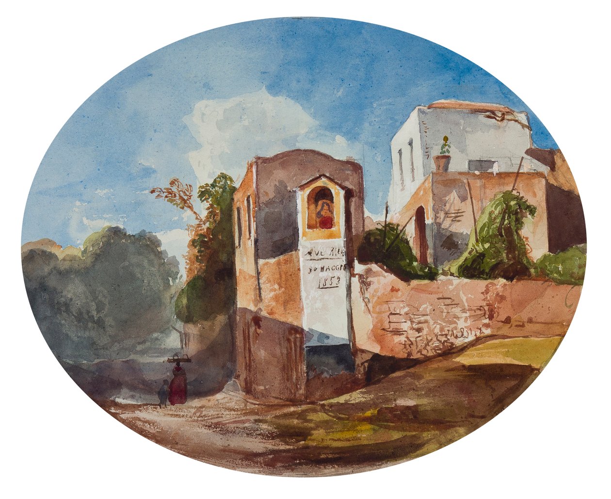Skrin ved vejsiden, med tilføjelser af en Borbone-elev, 1853 (blyant, wc og gouache på papir) af Giacinto Gigante