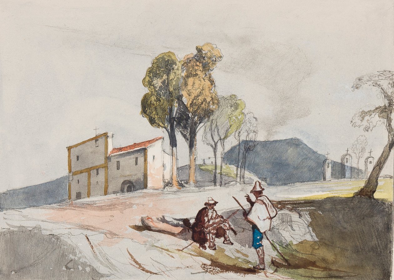 Hyrder med Vesuv i det fjerne, med tilføjelser af en Borbone-elev (blyant, wc og gouache på papir) af Giacinto Gigante