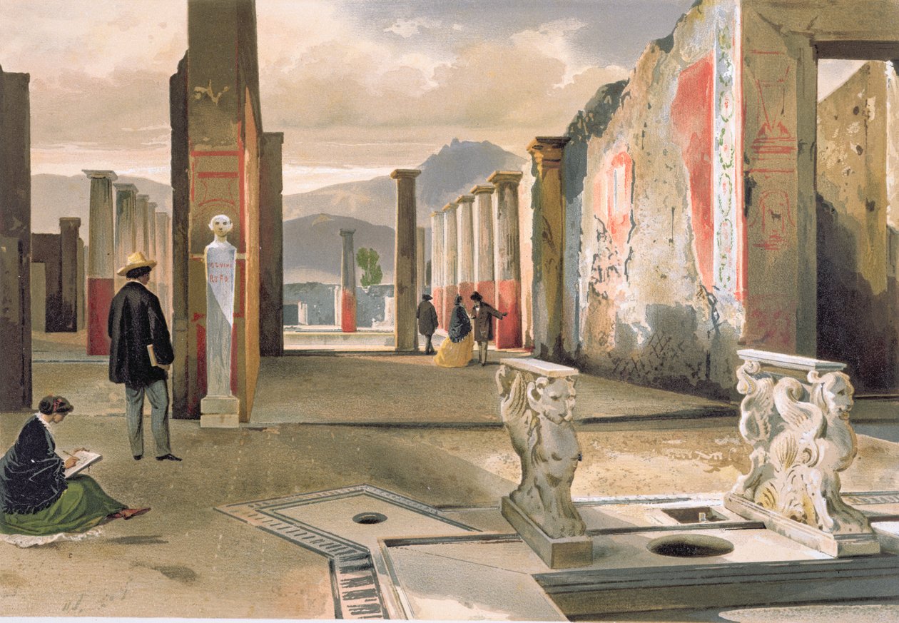 Turister på besøg i Pompejis ruiner, ca. 1860 af Giacinto Gigante