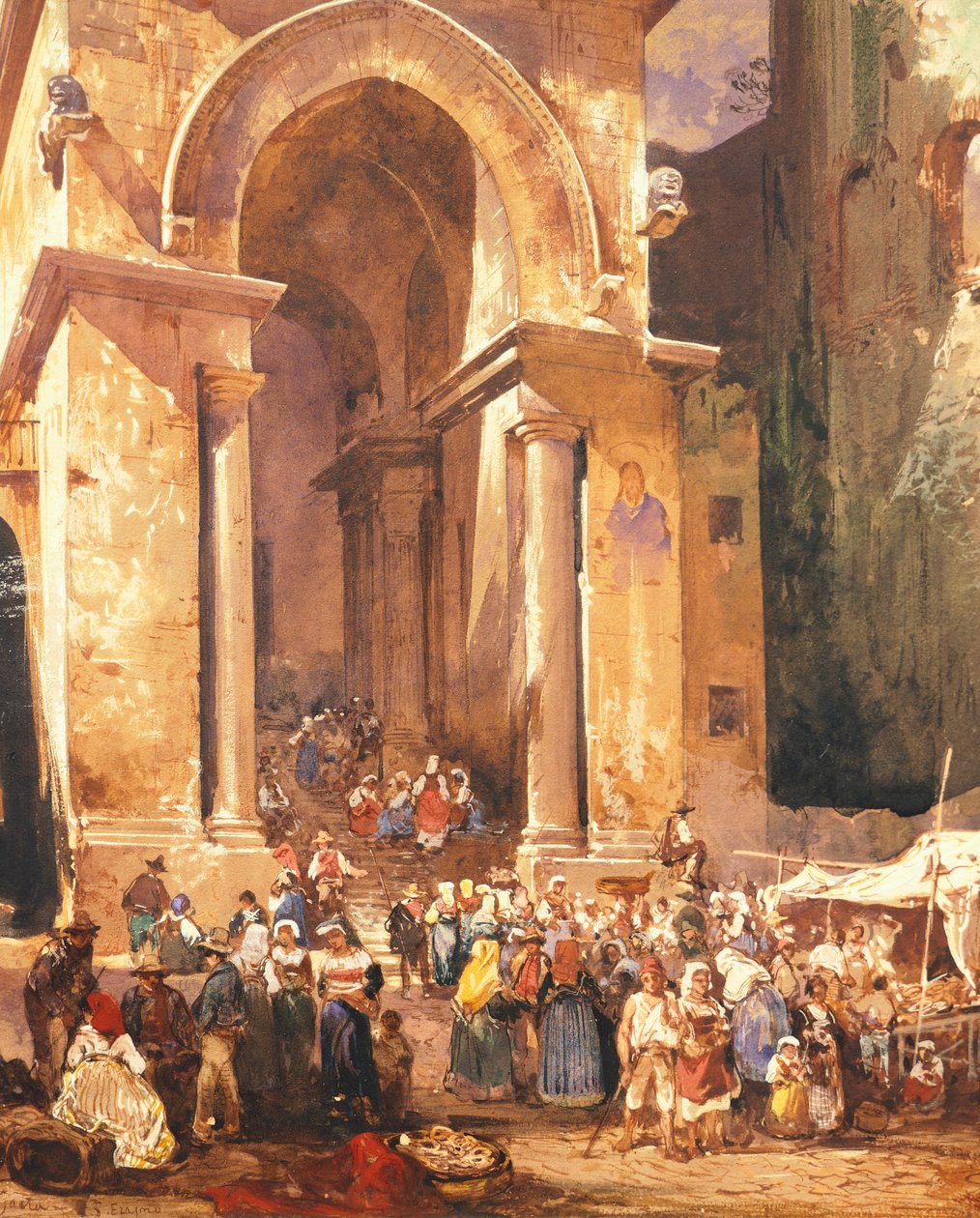 Dør til klokketårnet i St. Erasmus i Gaeta, af Giacinto Gigante (1806-1876), Italien af Giacinto Gigante
