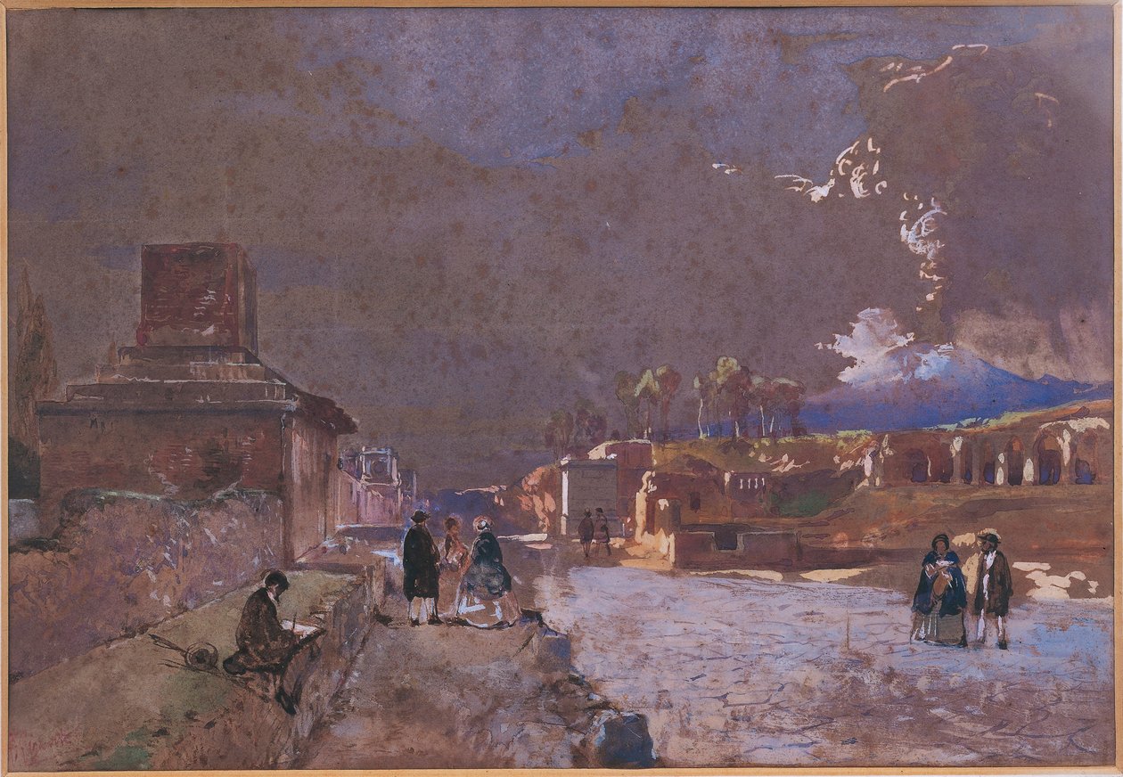 Italien, Gravgaden i Pompeji (akvarel) af Giacinto Gigante