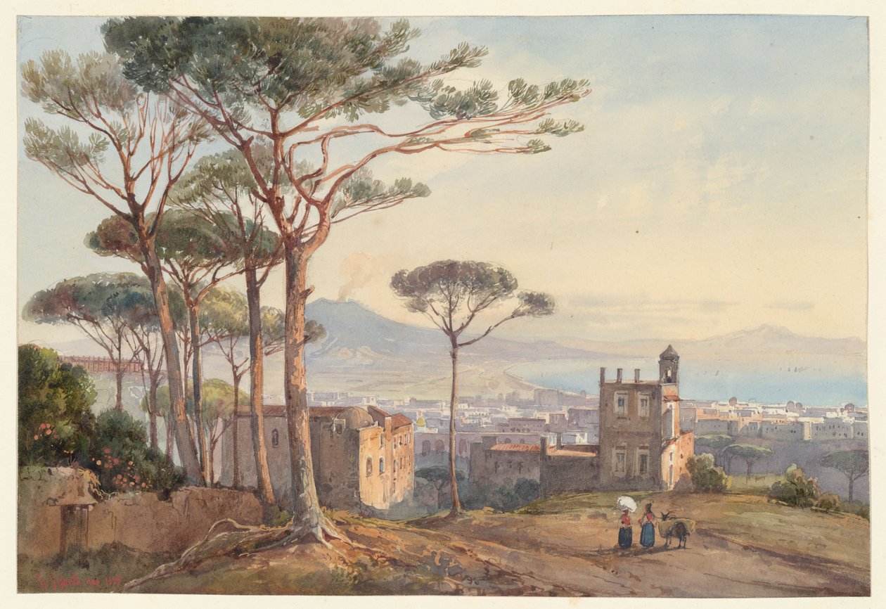 Napoli set fra Conocchia, et af fire små motiver af Napoli fra et »Album Amicorum« af Giacinto Gigante