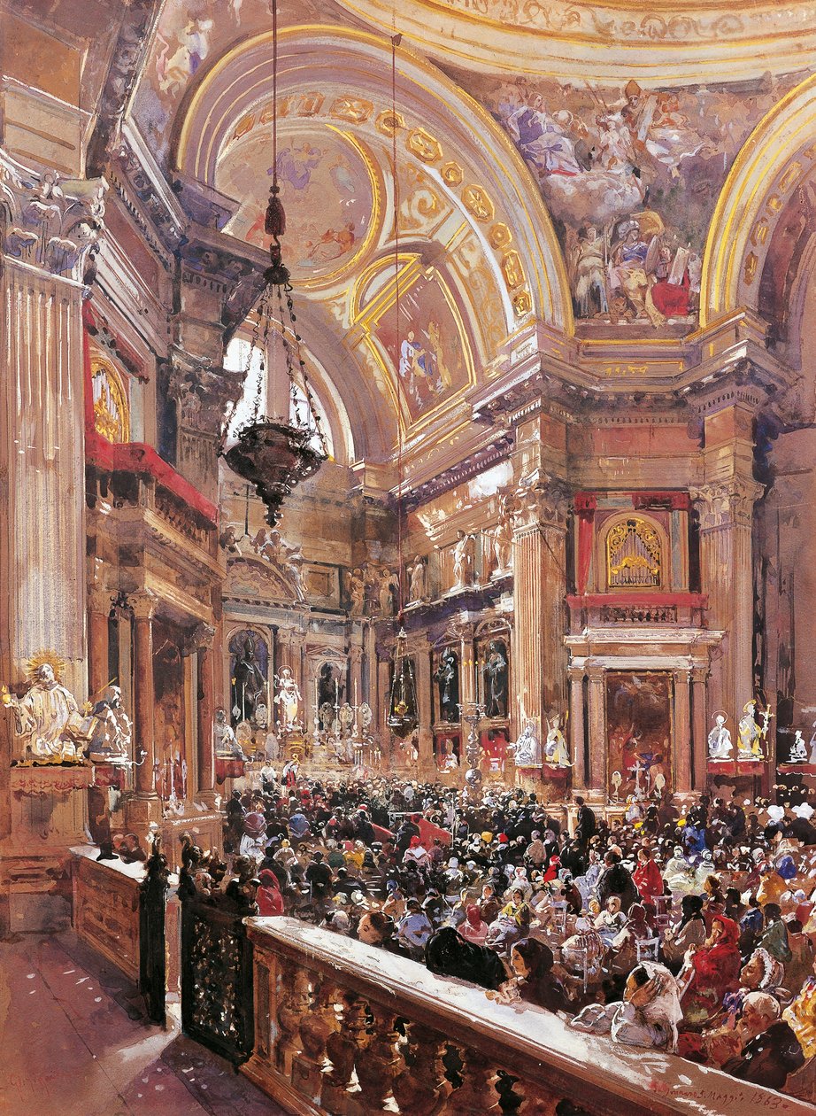 Kapellet i St. Gennaro i katedralen i Napoli, af Giacinto the Giant (1806-1876), tempera. af Giacinto Gigante