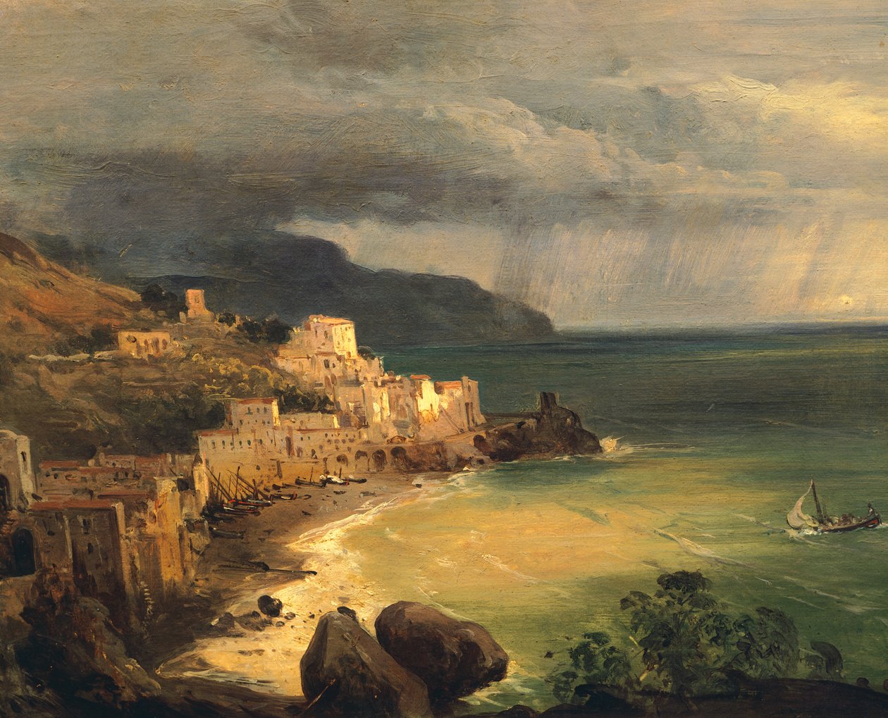 Storm på Amalfikysten og Napolibugten af Giacinto Gigante (1806-1876), Italien af Giacinto Gigante