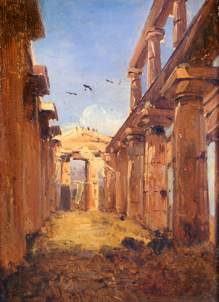 Basilikaen i Paestum 1845-1848 (olie på lærred) af Giacinto Gigante