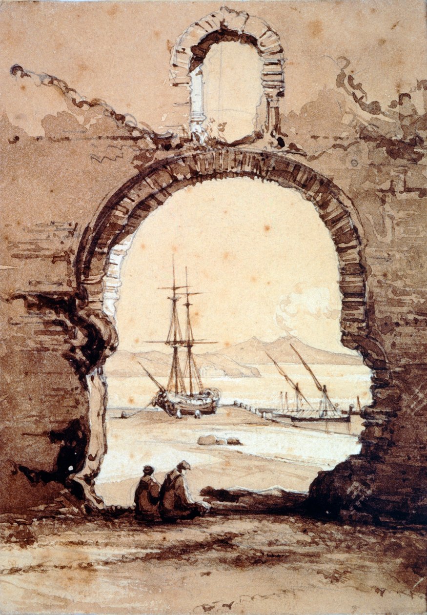 Napoli-bugten fra Posillipo, af Giacinto Gigante (1806-1876), akvarel. af Giacinto Gigante