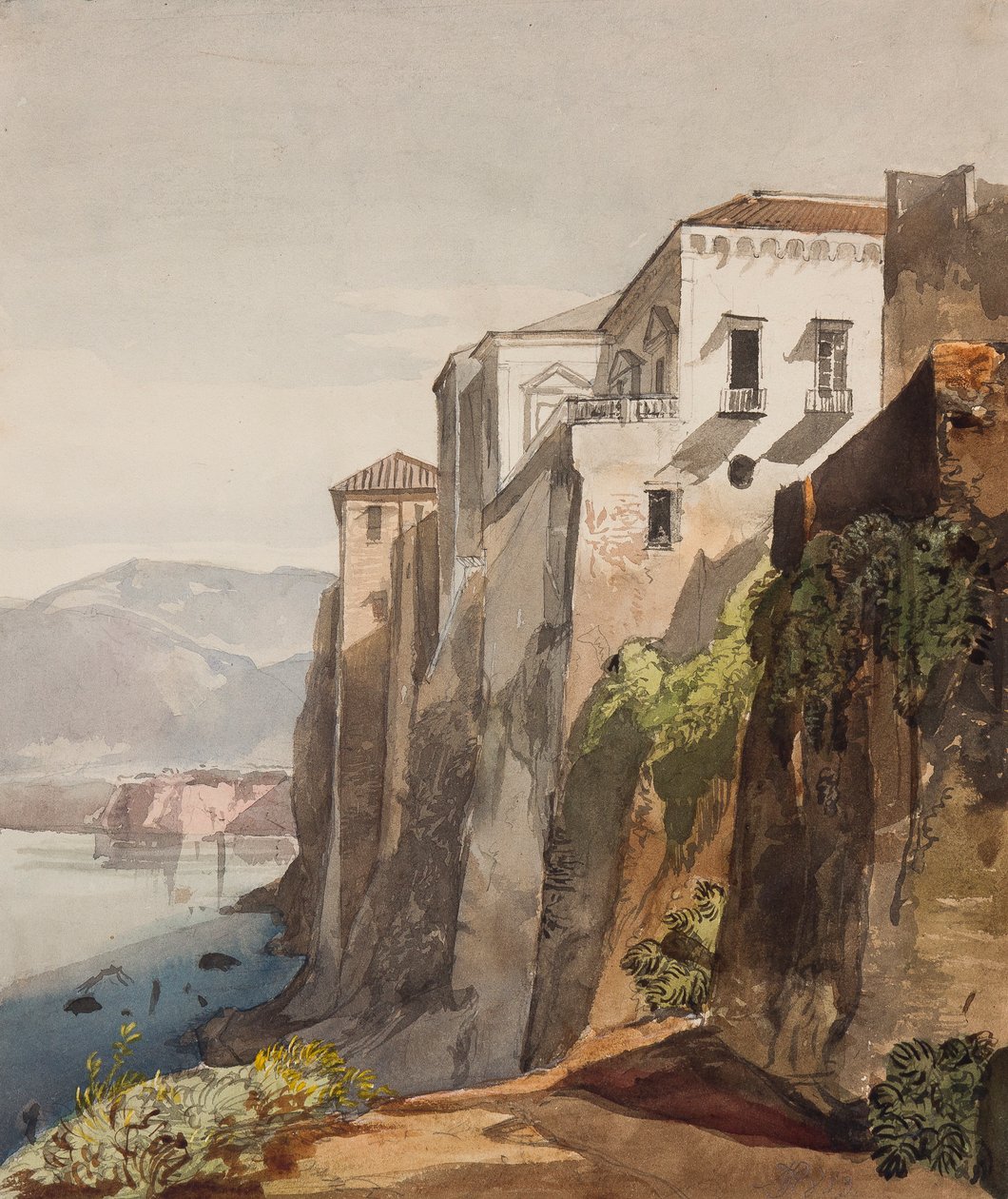 The House of Tasso, Sorrento, med tilføjelser af prinsesse Maria Annunziata di Borbone (1843-1871), 1853 (blyant, wc og gouache på papir) af Giacinto Gigante