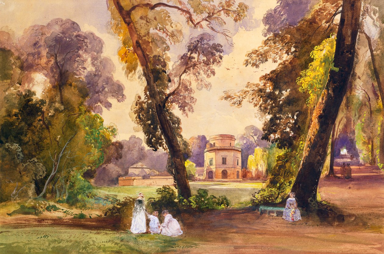 Jagthytten i parken Caserta, ca. 1852-55 (blyant og tempera) af Giacinto Gigante