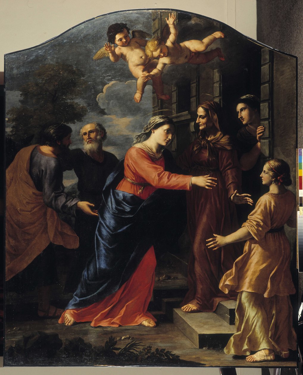Besøget. Jomfru Maria besøger Elisabeth af Giacinto Gimignani or Gemignano