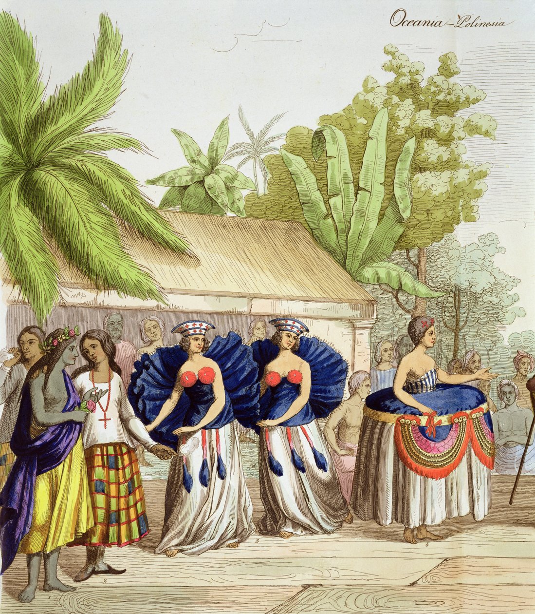 Polynesiske dansende piger, graveret af A. Bernati af Giacomo Casa