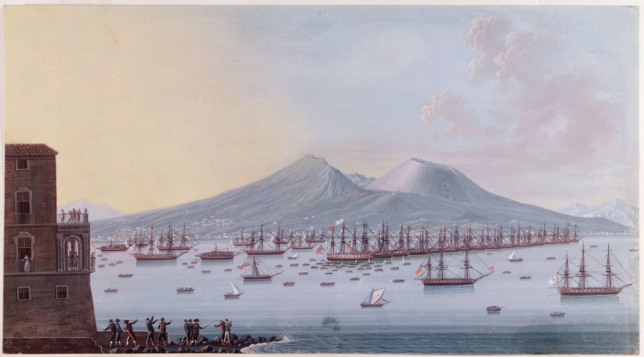 Udsigt over Napoli-bugten, 1798 (farvegravering) af Giacomo Guardi