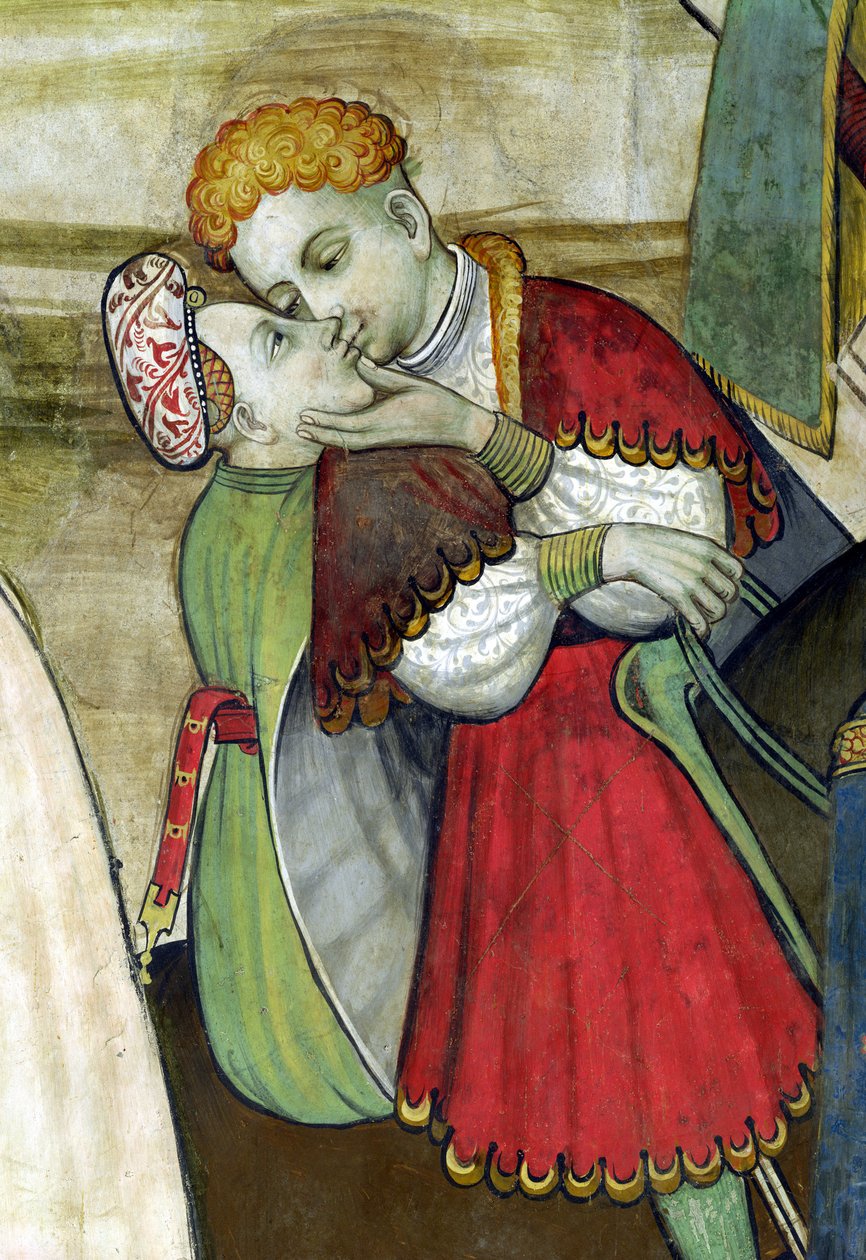 Livets kilde, detalje af et par der omfavner hinanden, 1418-30 af Giacomo Jaquerio