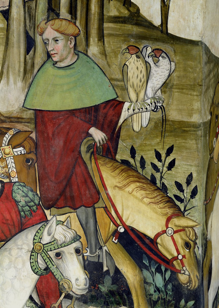 The Fountain of Life, detalje af en falkoner, der vender tilbage til springvandet, 1418-30 af Giacomo Jaquerio