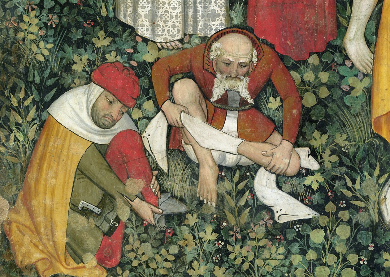 The Fountain of Life, detalje af ældre mænd, der klæder sig af, 1418-30 fresco af Giacomo Jaquerio