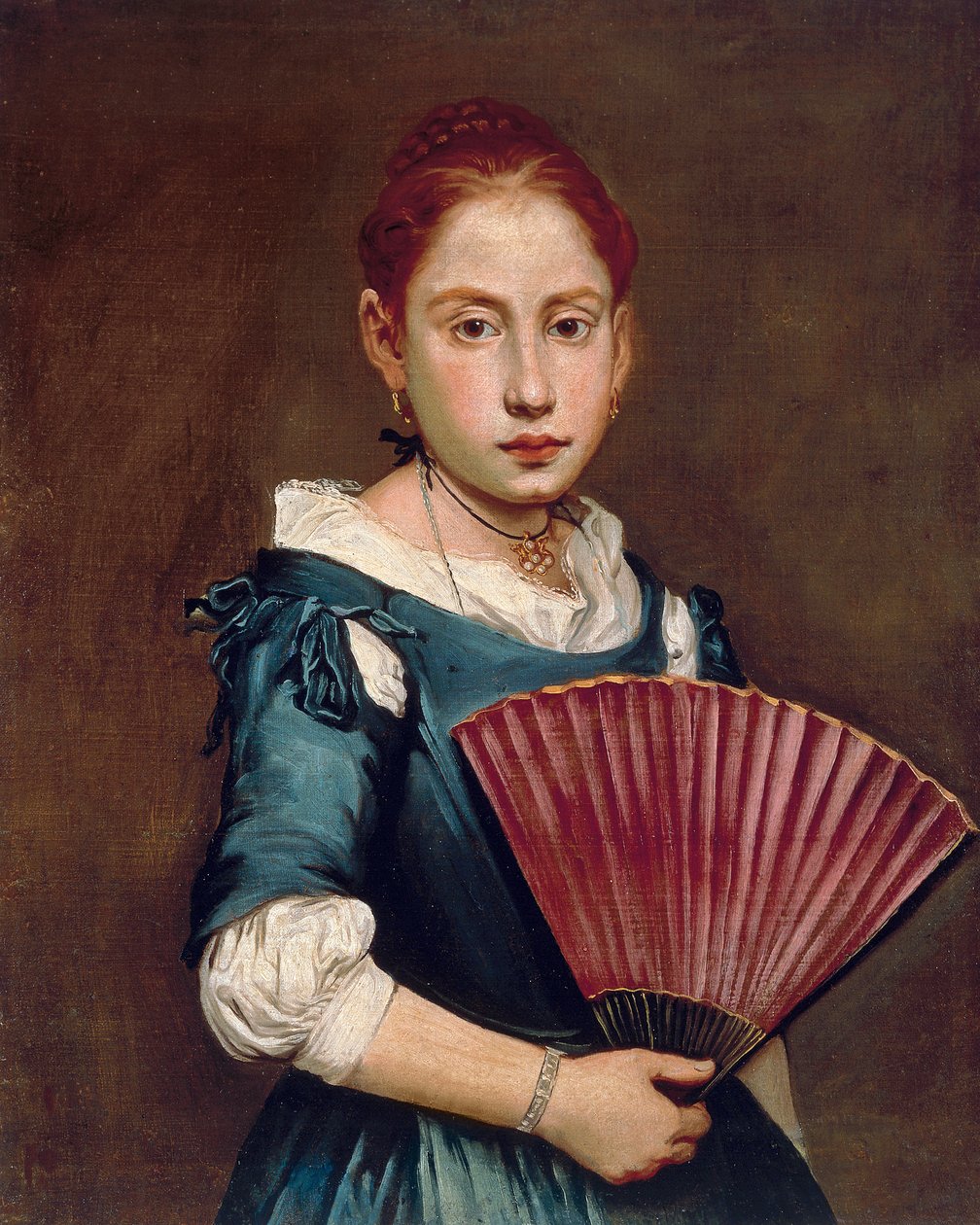 Ung pige med vifte, ca 1740, af Giacomo Ceruti, kendt som Pitocchetto (1698-1797), olie på lærred, 65x54 cm af Giacomo Ceruti