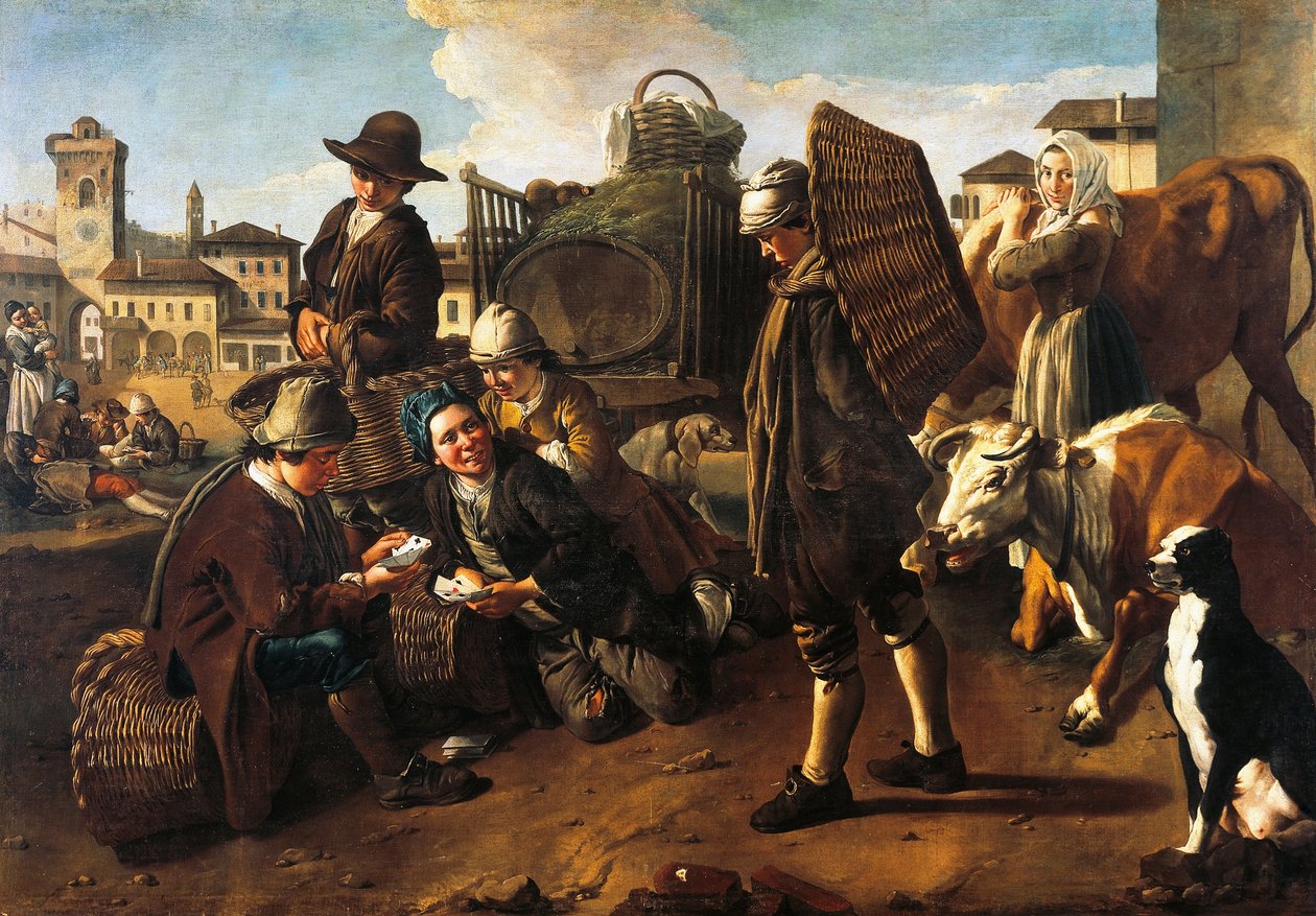Markedsscene af Giacomo Ceruti, kendt som Pitocchetto (1698-1767) af Giacomo Ceruti