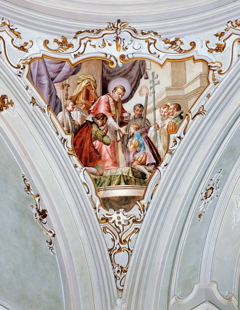 Sankt Aloysius Gonzaga modtager sin første nadver fra Sankt Charles Borromeo af Giacomo Ceruti