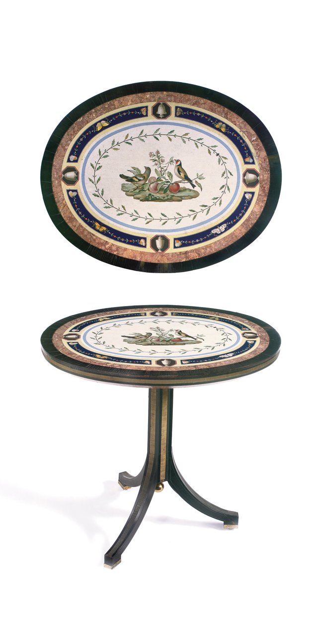Mikromosaikbordplade, Rom, slutningen af det 18. århundrede (mosaik, ormolu-monteret ibenholt og satintræ) af Giacomo (attr. to) Raffaelli