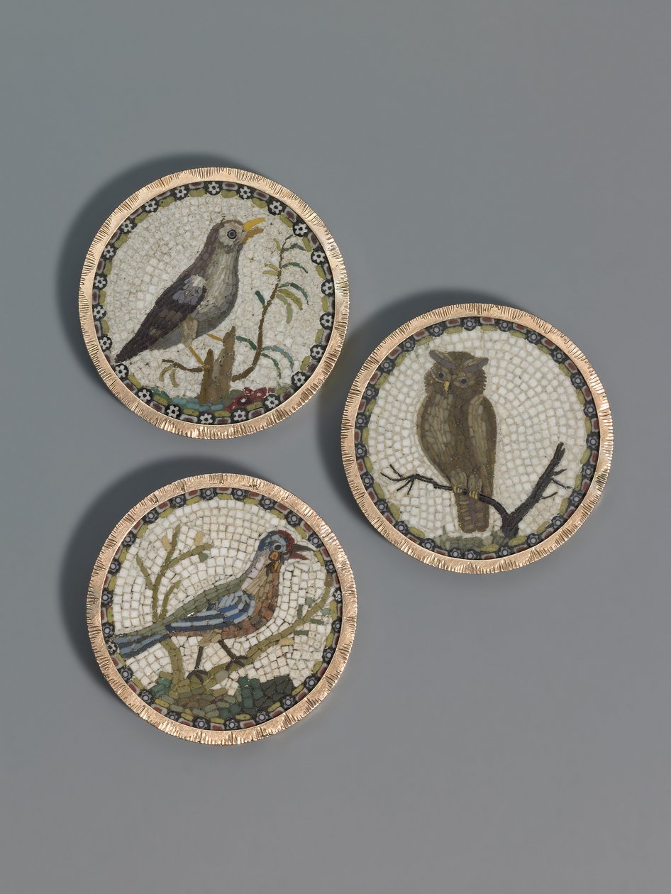 Tre knapper, ca. 1775 (guld og mikromosaik) af Giacomo (workshop of) Raffaelli