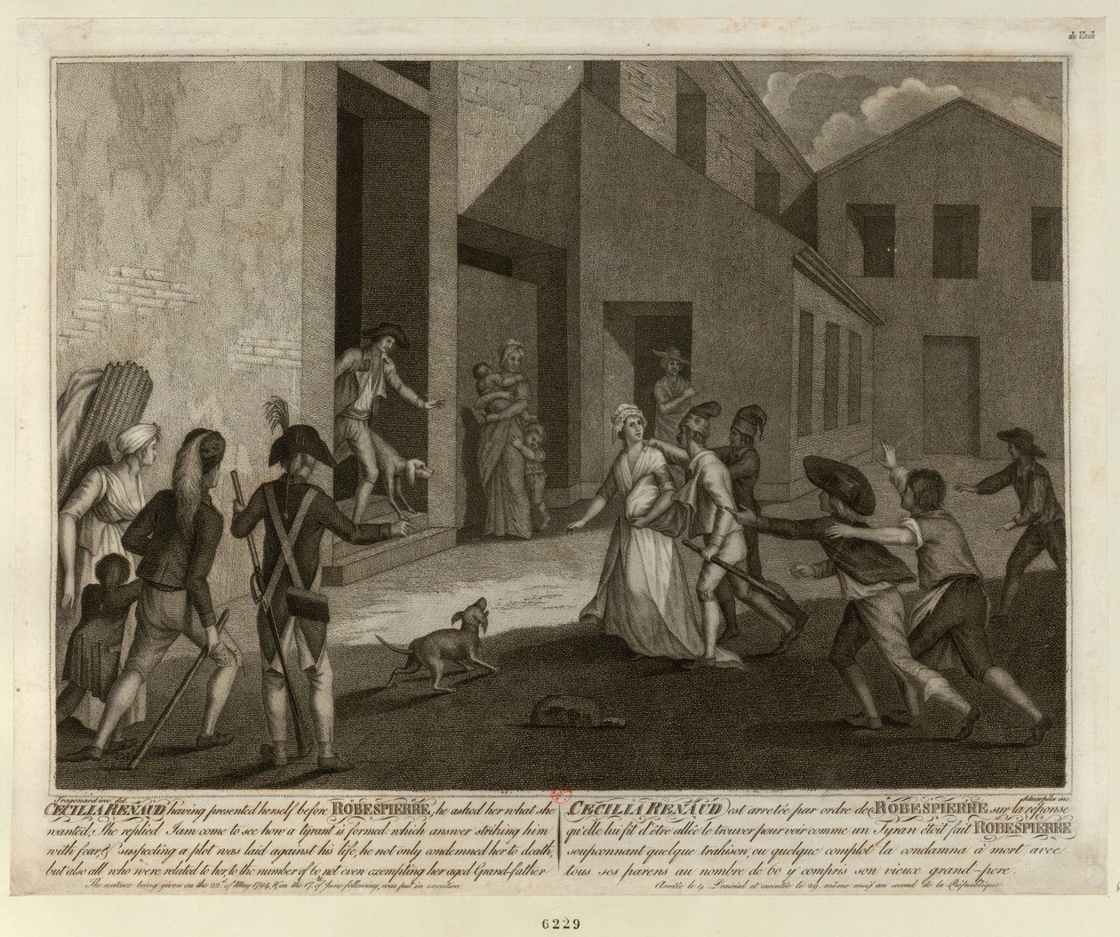 Anholdelsen af Cécile Renault den 22. maj 1794 i Robespierres lejlighed, ca. 1798. af Giacomo Aliprandi