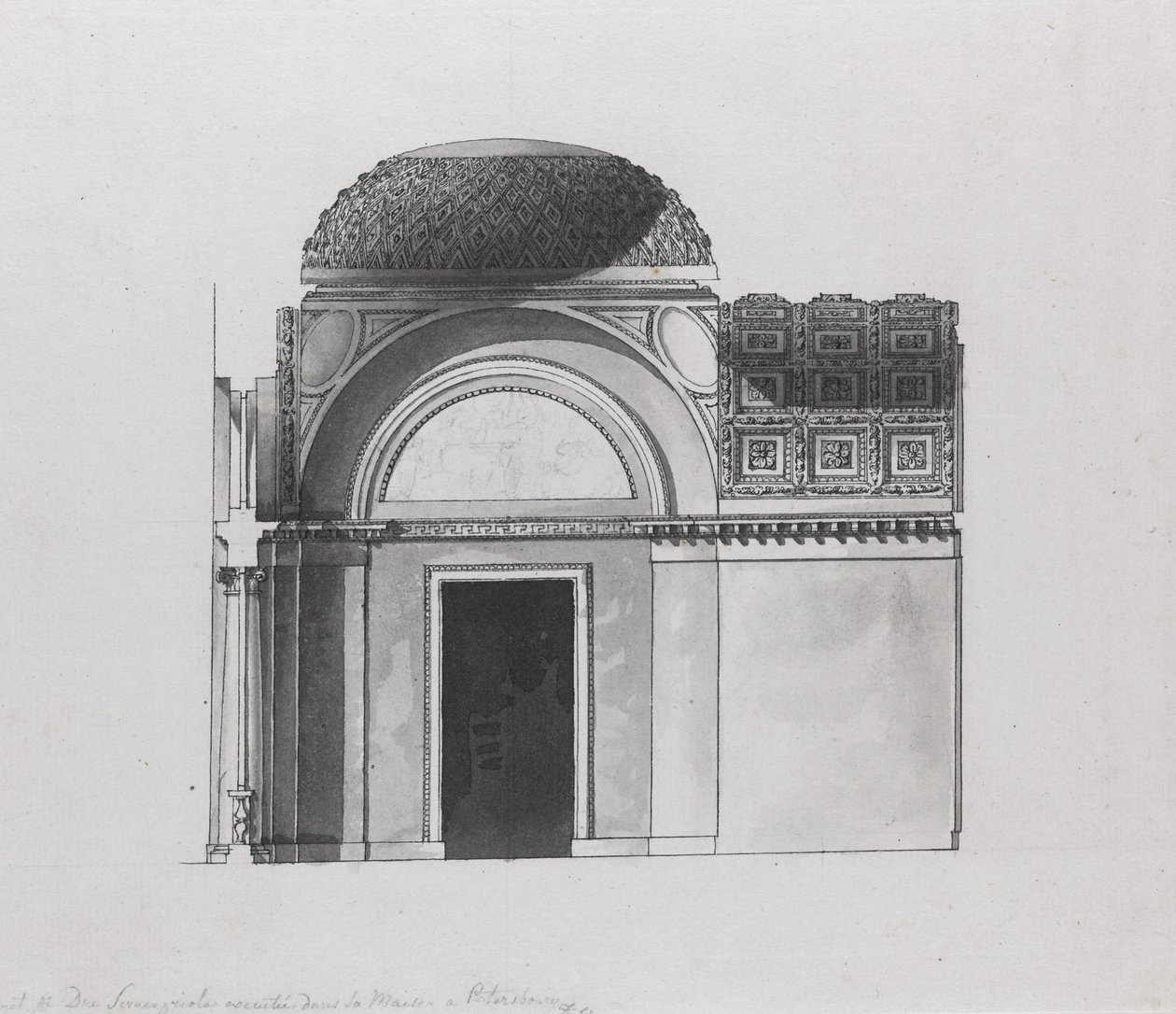 Skabsdesign til hertugen af Serracapriola i Petersborg af Giacomo Antonio Domenico Quarenghi