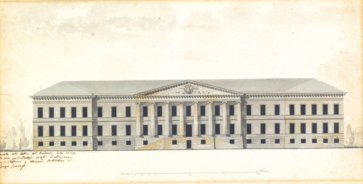 Forhøjning af facaden af Videnskabsakademiet i St. Petersborg af Giacomo Antonio Domenico Quarenghi