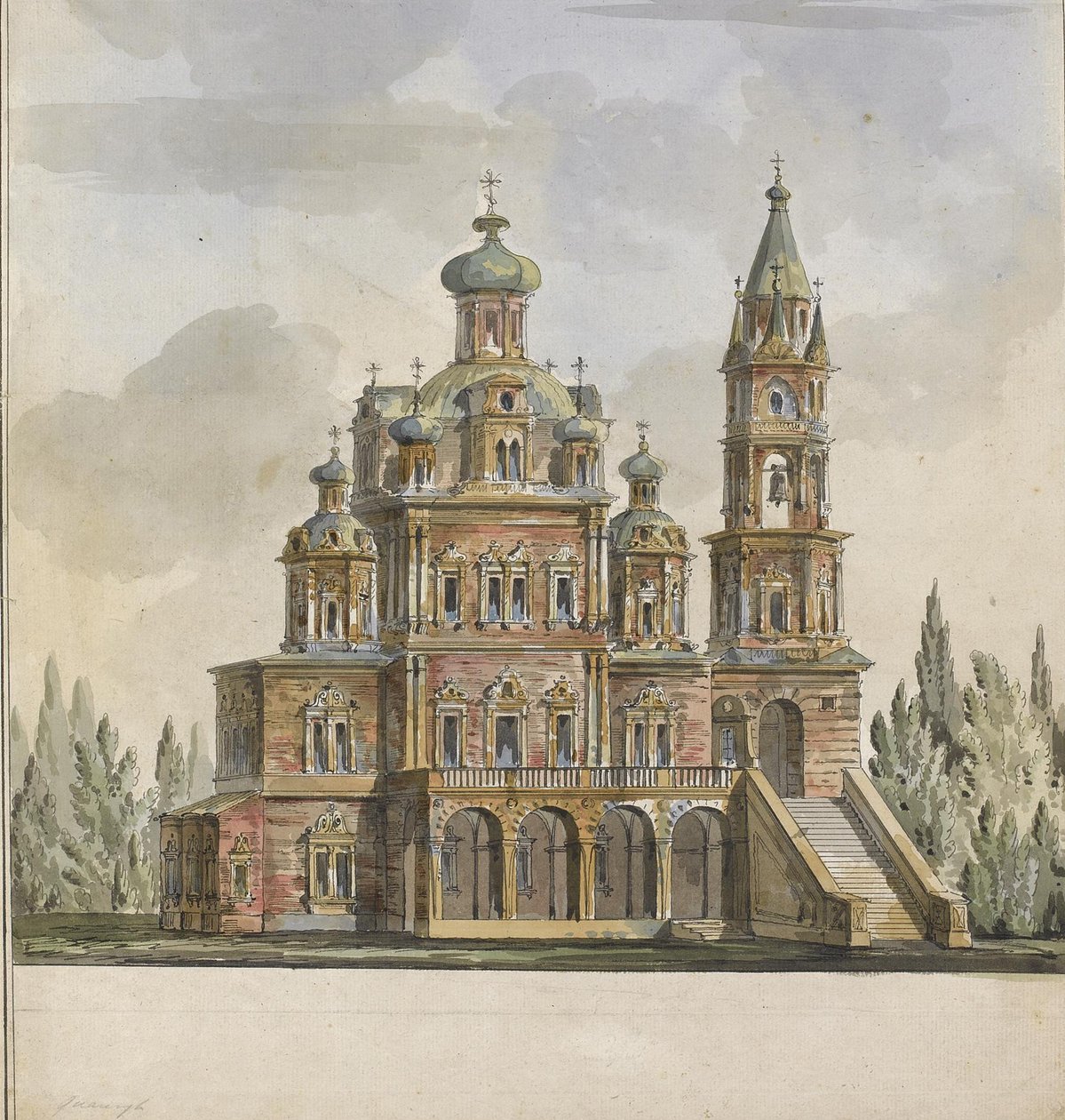 Projekt for Theotokos-kirken ved Pokrovka-gaden i Moskva af Giacomo Antonio Domenico Quarenghi