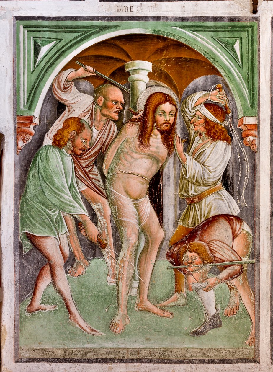 Flagelering, detalje fra Jesu liv af Giacomo Borlone de Buschis