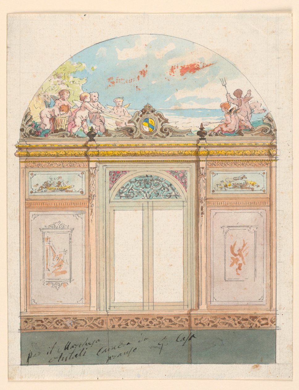 Tegning, malet vægdekoration, 1870 af Giacomo Casa