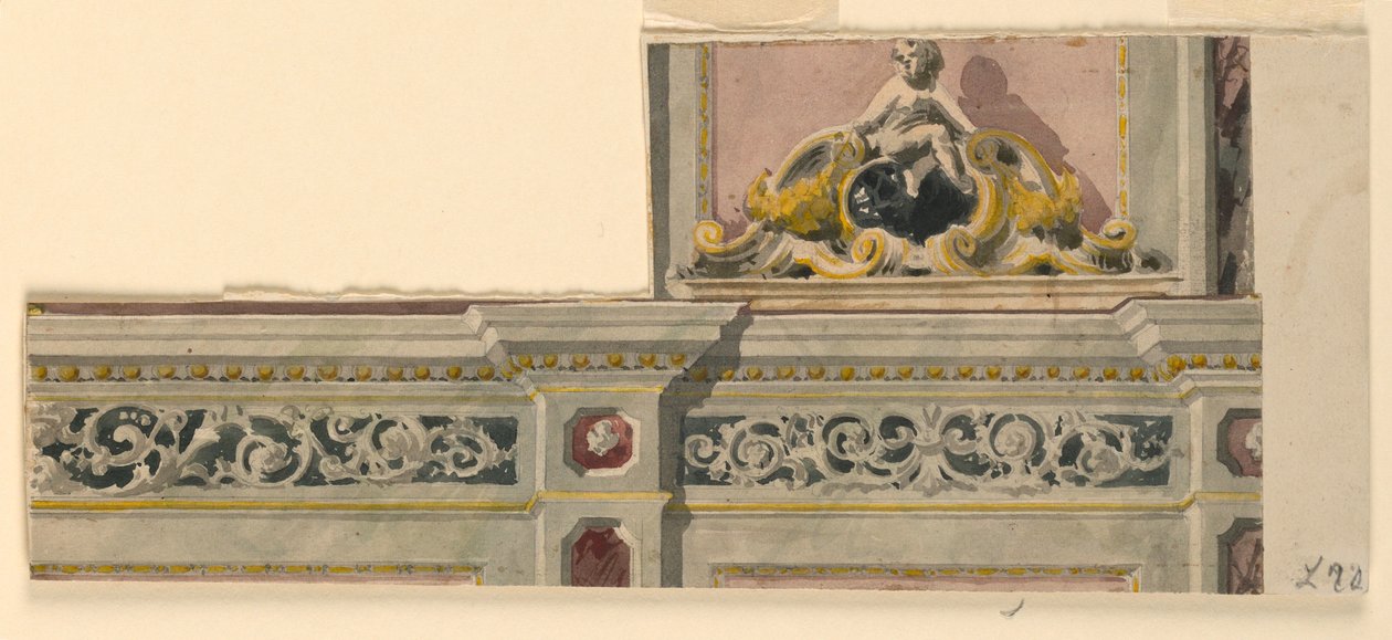 Tegning, projekt til en malet overdør, 1850-75 af Giacomo Casa