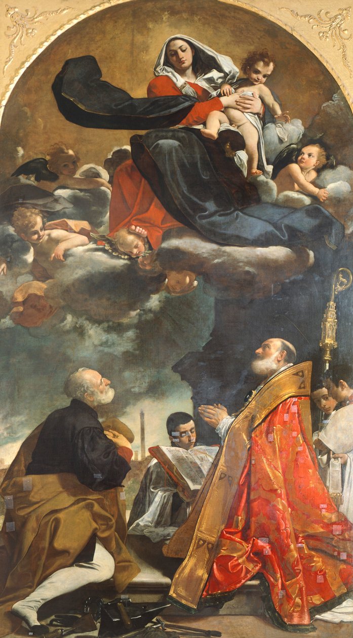 Altertavle forestillende Jomfru med de hellige Petronius og Alo af Giacomo Cavedoni