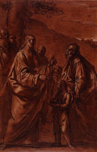 PD.9-1992 Miraklet med brødene og fiskene, ca. 1611-14 (sort kridt, pen og blæk og vask) af Giacomo Cavedoni