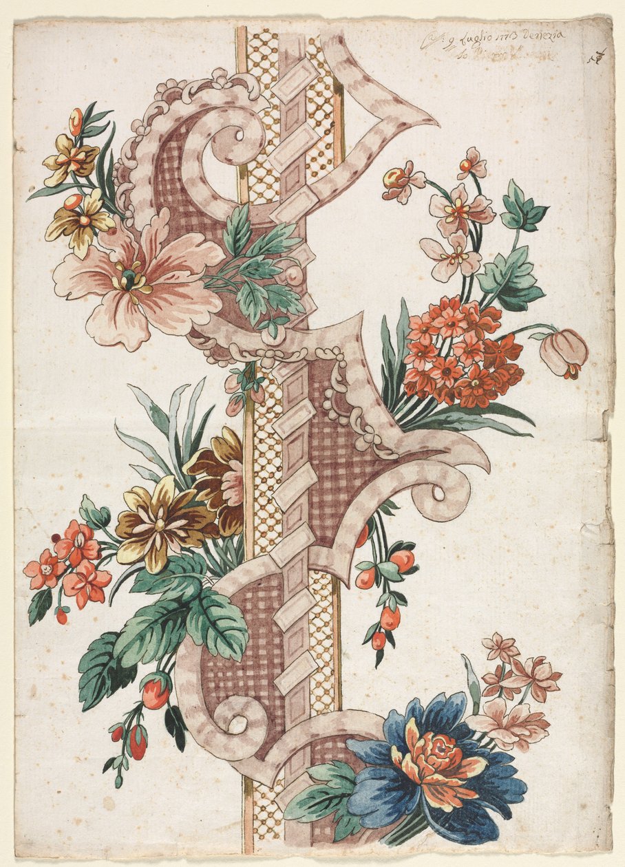 Lodret dekorativt blomsterbånd, 1773. af Giacomo Cavenezia