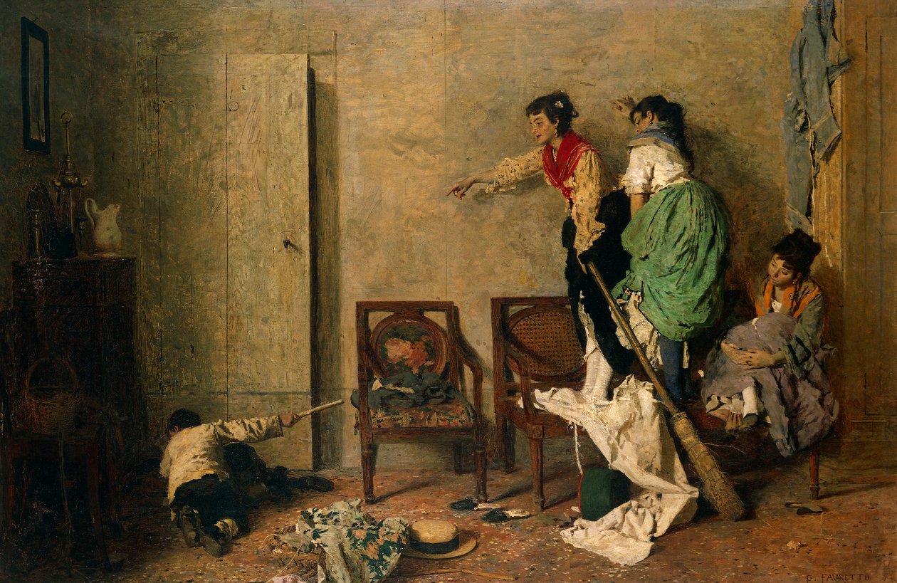 Mus, af Giacomo Favretto (1849-1887), olie på lærred, 59x90 cm af Giacomo Favretto