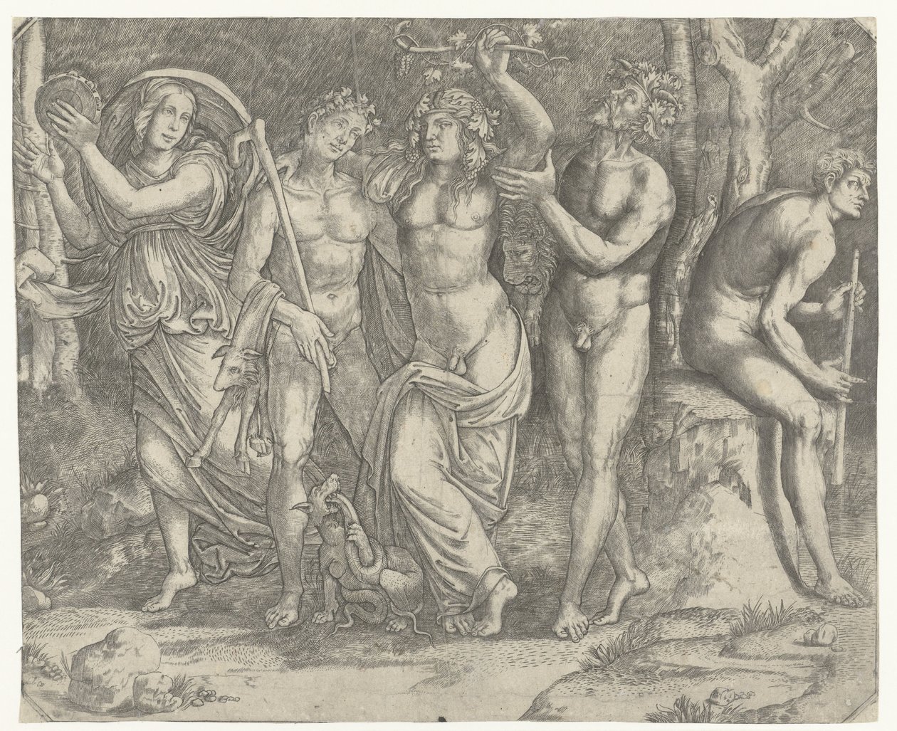 Bacchus og bacchanter og meanade med tamburin af Giacomo Francia