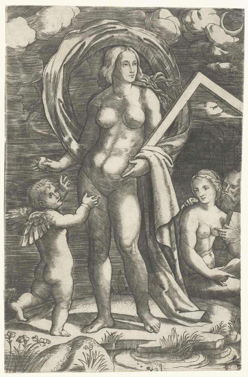 Venus med tegnekrog og Amor og kærlighedspar af Giacomo Francia