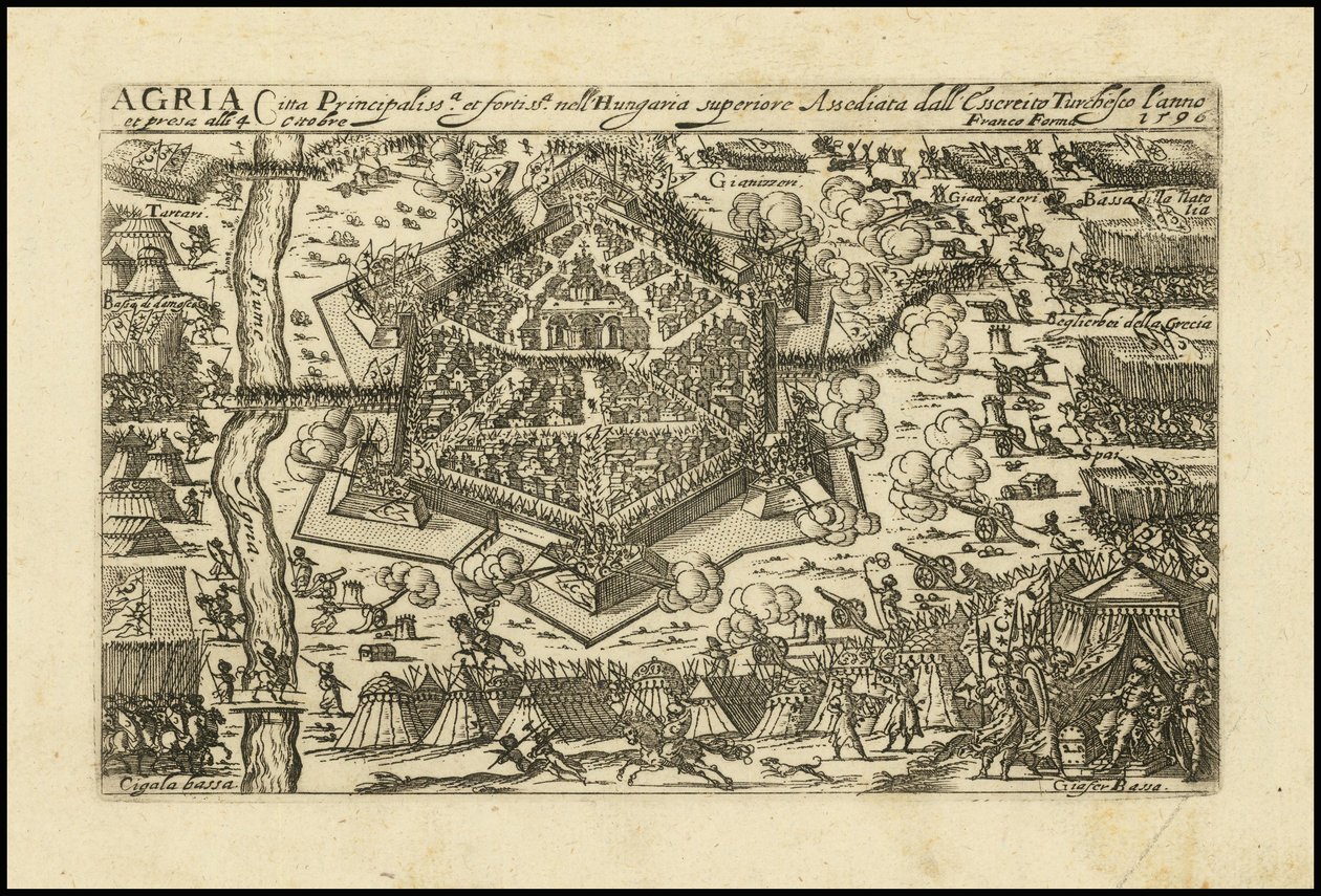 Agria - Hovedstad og befæstet by i Øvre Ungarn Belejret af den tyrkiske Cyssereite i år 1596 af Giacomo Franco