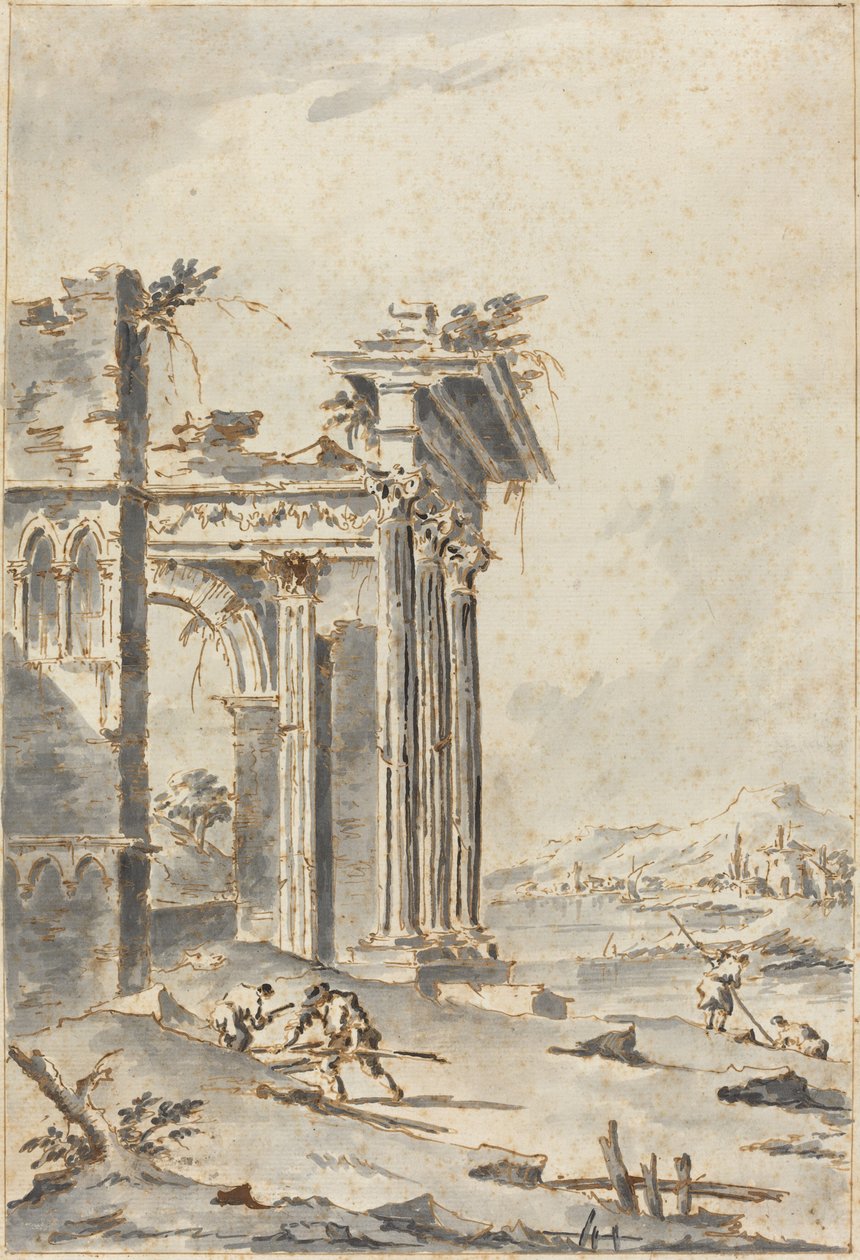 Capriccio af klassiske ruiner på en kyst af Giacomo Guardi