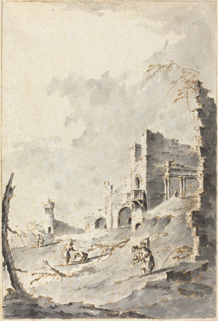 Capriccio af klassiske ruiner med en fæstning af Giacomo Guardi