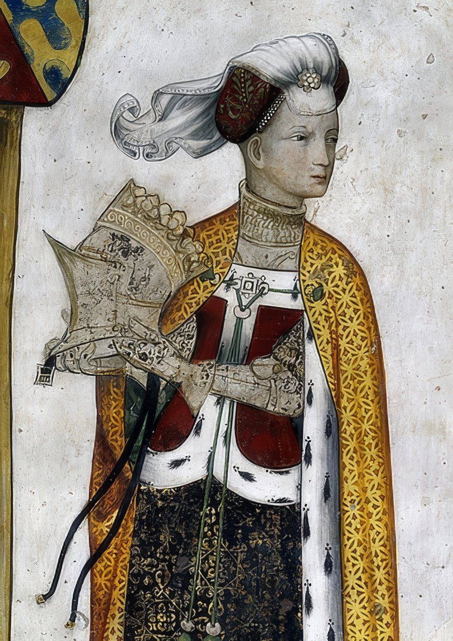 Skildring af markisen af ​​Saluzzo og deres hustruer som historiske og mytologiske helte og heltinder. Detalje: Riccarda di Sicilia, hustru til Tommaso II, som Amazonas dronning Lampeto. 1418-30 af Giacomo Jaquerio