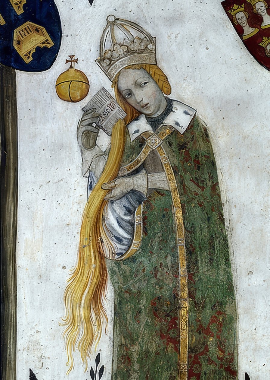 Skildring af markisen af ​​Saluzzo og deres hustruer som historiske og mytologiske helte og heltinder. Detalje: Beatrice Visconti som aetiope, hustru til Fredericos I 1418-30 af Giacomo Jaquerio