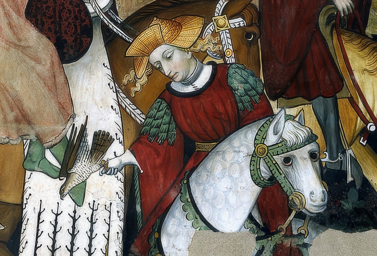 Ungdommens kilde. Detalje: en falkoner med sin fugl. 1418-30 af Giacomo Jaquerio