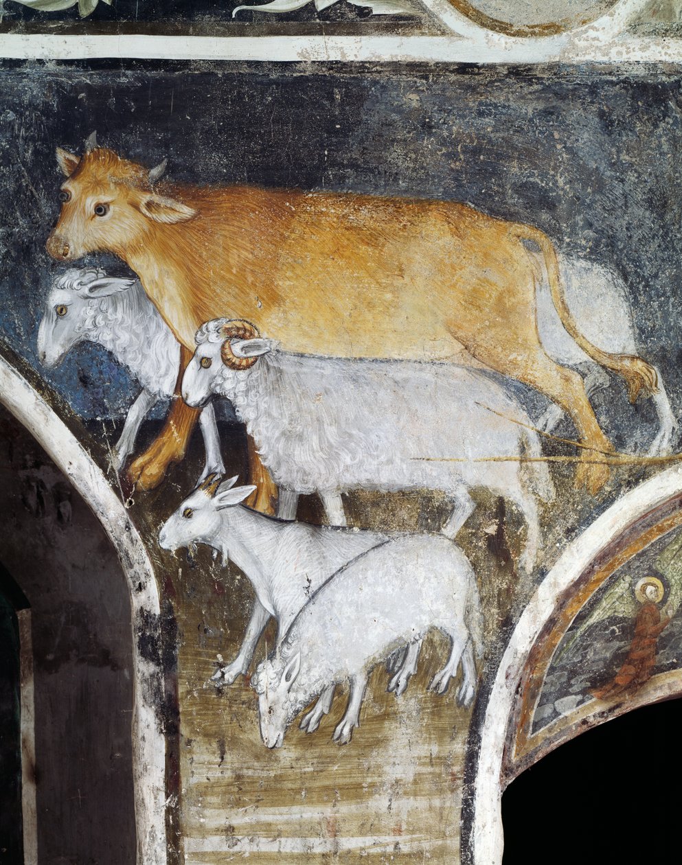 Dyr, detalje fra fresko af Giacomo Jaquerio (1375-1453), Sankt Antonius af Ranverso-klosteret, Buttigliera Alta, Piemonte, Italien af Giacomo Jaquerio
