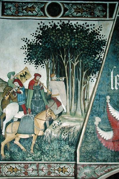 Livets Kilde, detalje af trompetister af Giacomo Jaquerio